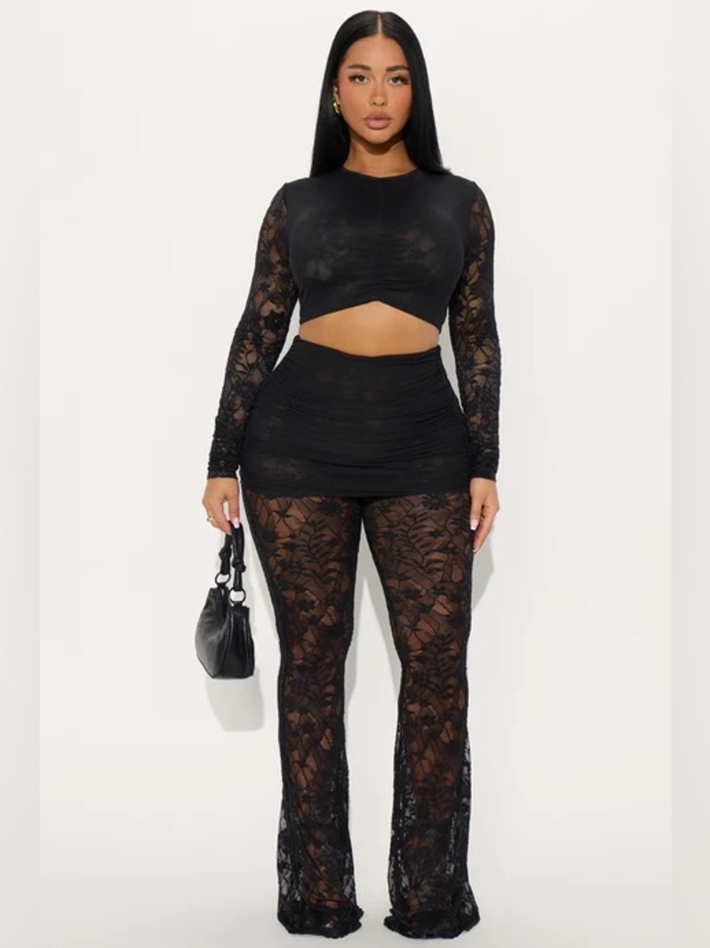 Fashion Nova Black Lace Two-Piece Jumpsuit Set